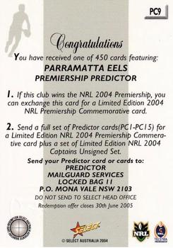 2004 Select Authentic - Premiership Predictors #PC9 Parramatta Eels Back